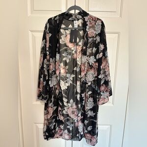 NWT Fashion Nova "Adeline Kimono" Black Floral Sheer Cover-Up